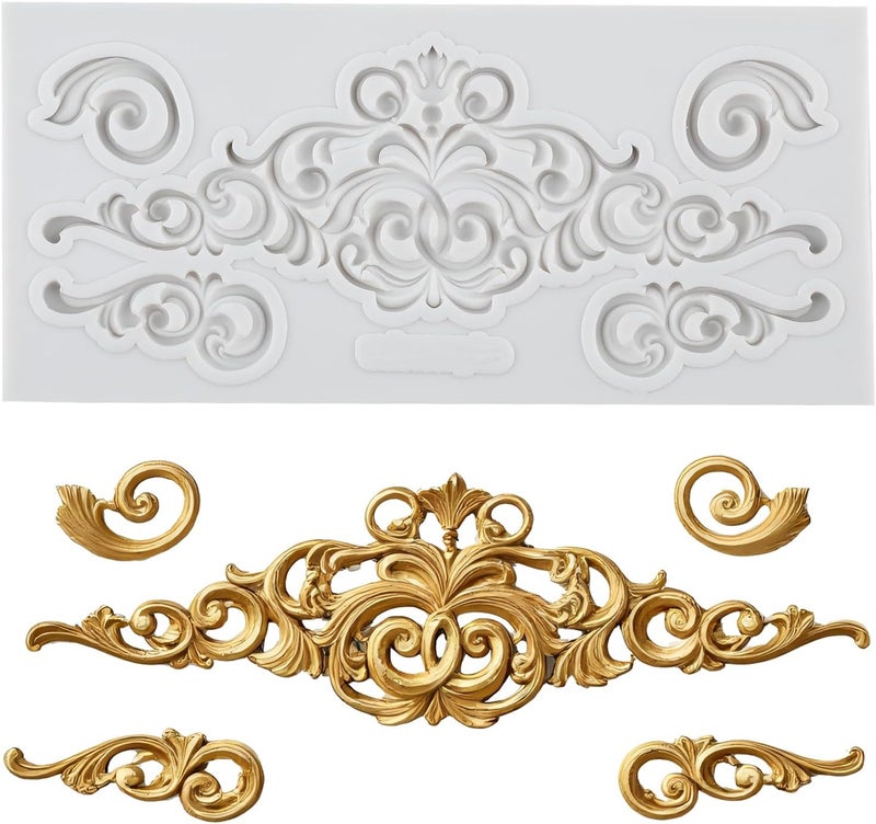TAOXIBEI Baroque Curlicues Scroll Lace Border Silicone Molds Relief Flower Lace Filigree Polymer Clay Mold for DIY Crafts Epoxy Resin Casting Air Dry Polymer Clay Plaster Jewelry Making - Image 1